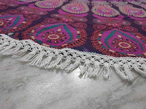 Round Beach Tapestry Turquoise Mandala Throw/Boho Hippie Beach Blanket Roundie/Indian Cotton Bohemian Large Round Table Cloth-Home Decor/Yoga Mat Meditation Picnic Rug (42", White And Pink)