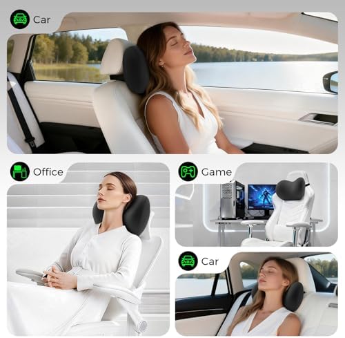 BEBAS Memory Foam Car Headrest Pillow - Breathable Neck Support Pillow for Driving, Universal Fit Cars/SUVs/Tesla/Toyota & Office Chair, Removable Cover (Black, Summer)