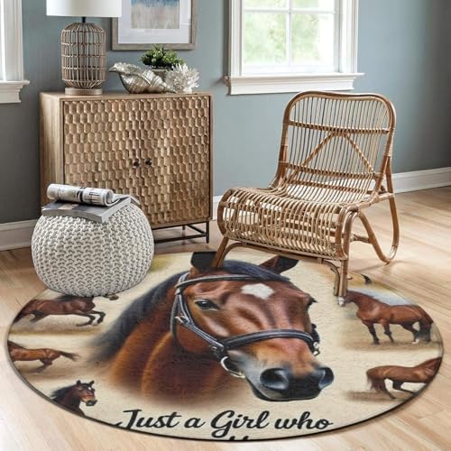 Fashion Round Area Rug Large Non Slip Carpet, Just A Girl Who Loves Horses Unisex Home Decor Mat
