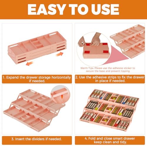 3 Tier Drawer Organizer Versatile Expandable Junk Drawer Organizer Pink
