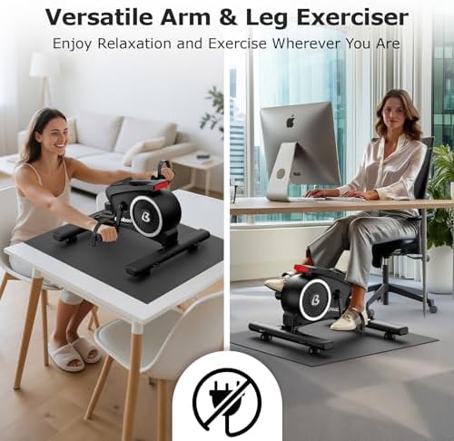 pooboo Under Desk Bike Pedal Exerciser, Quiet Magnetic Mini Exercise Bike with 16 Resistance Levels, Arm & Leg Workout, Resistance Bands，Desk Pedal Bike for Home/Office Workout