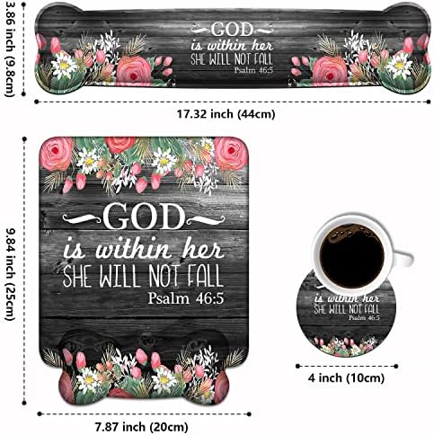 Wrist Rest Support Ergonomic Gel Mouse Pad & Memory Foam Keyboard Set, Non-Slip Rubber PU Base for Home Office Working Studying Easy Typing & Pain Relief - Floral Quote Bible Verses Psalm 46:5