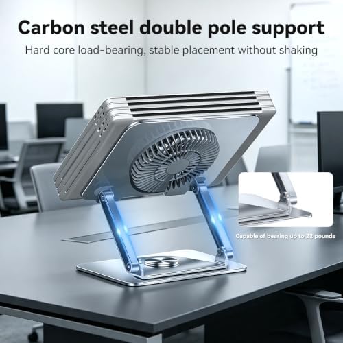 360° Rotatable Foldable Laptop Stand with Cooling Fan, Dual Support Height Angle Adjustable Laptop Cooler Fits 10-17.3 Inch Laptops