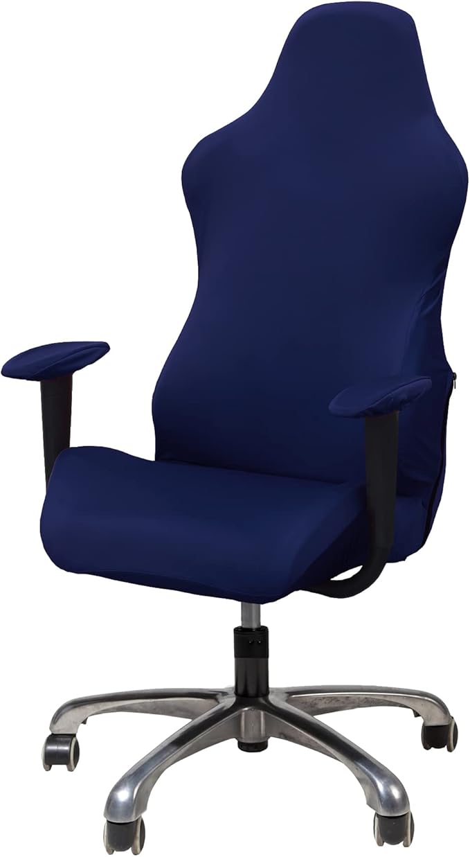WOMACO Gaming Chair Slipcover Stretch Seat Chair Cover for Leather Computer Reclining Racing Ruffled Gamer Chair Protector (Dark Blue, One-size)