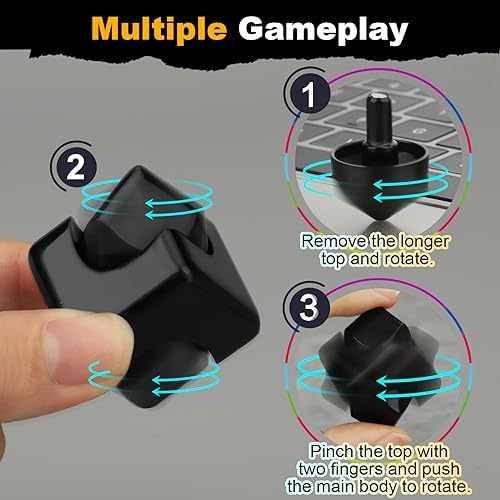 Dilabnba Fidget Spinner Toys Cube for Kids Adults, Metal Fidget Block Sensory Focus Toy Valentine Gift, Transformable Finger Stress Relief Easter Stuff EDC Desktop for Boy Girl Teens Men(Black)