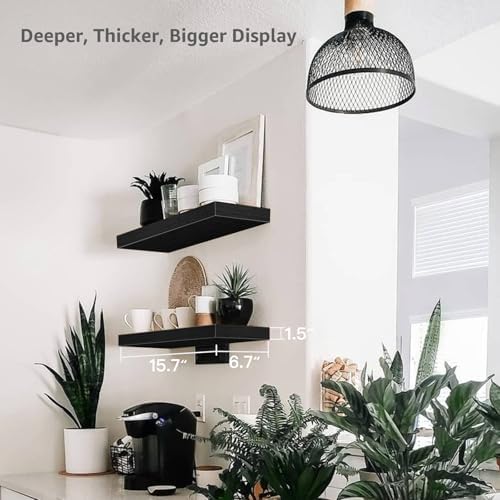 QEEIG Bathroom Floating Shelves for Wall (Black, Set of 2, 15.7")