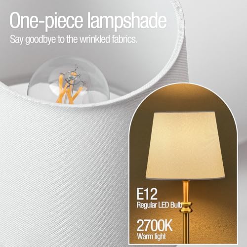 ONEWISH Cordless Lamp-Battery Operated Table lamp, 4000mAh Rechargeable, Stepless Dimmable, Small Touch Bedside Lamp with Fabric Shade, for Dining, Patio, Bathroom(Gold)