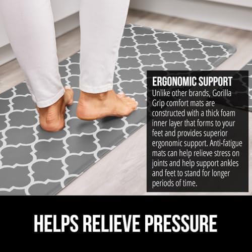 GORILLA GRIP Cushioned Kitchen Mats for Floor, 2 PK, 17x29+17x59 Gray White
