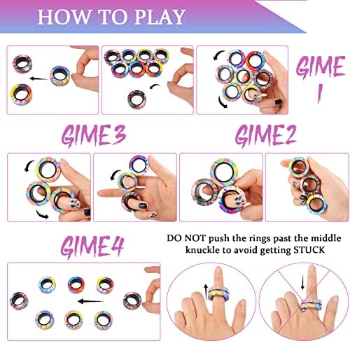 Cevioce 54Pcs Magnetic Rings Fidget Toy Set, ADHD Anxiety Magnetic Fidget Toys Adults Fidget Spinner Rings for Relief, Easter Gifts for Kids Year Old Easter Basket Stuffers for Teens Boys Girls