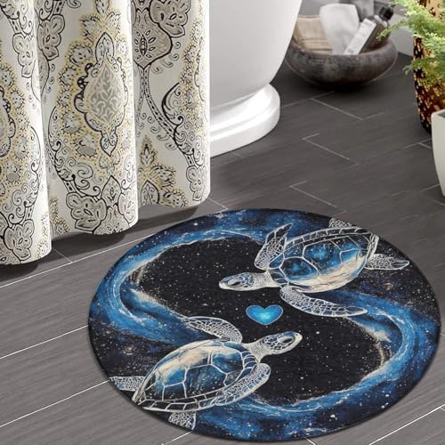 Large Round Area Rug Home Decor Modern Bathroom Rug Kitchen Office Circle Rug for Living Room Sofa Circle Cute Mat Trippy Space Sea Water Love Tortoise Turtle Art, 60inch