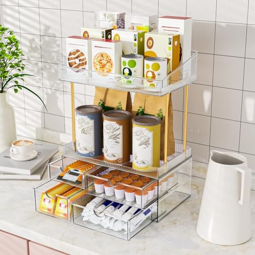SNSLXH 4-Tier Clear Makeup Organizer Bathroom Storage Green
