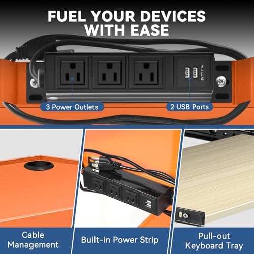 Auto Dynasty Rolling AV Cart, Height Adjustable with Lock Storage, Orange