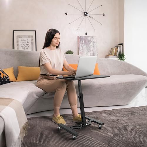 SHW Mobile Height Adjustable Laptop Rolling Cart w/Lockable Wheels, Black