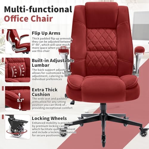 Fabric High Back Office Chair, Thick Padded Ergonomic Computer Desk Chair