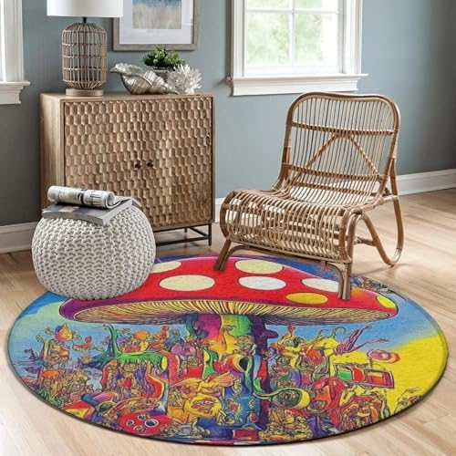 Large Round Area Rug Home Decor Modern Bathroom Rug Kitchen Office Circle Rug for Living Room Sofa Circle Cute Mat Trippy Mushroom Magic Art, 24inch