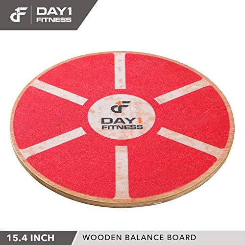 Day 1 Fitness Balance Board, 15.4” – RED - 360° Rotation, for Balance, Coordination, Posture - Large, Wooden Wobble Boards with 15° Tilting Angle for Workouts - Premium Core Trainer Equipment