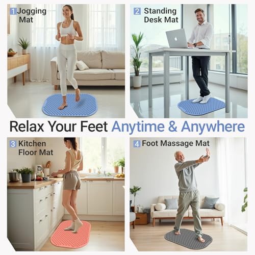Upgrade Silicone Foot Massage Mat with Dual-Side Usage, Large Reflexology Mat for Feet Relaxation, Foldable Foot Acupressure Mat, Portable Standing Desk Mat for Pain, Fatigue Relief(Blue-XL)