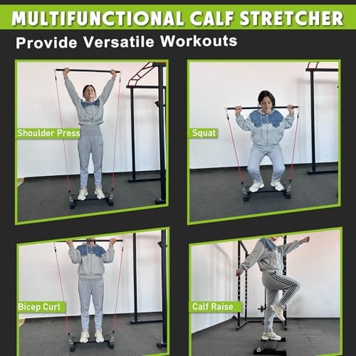 BLUSLM Multifunctional Steel Calf Raise Bar, Wide Standing Calf Raise Block for Calves Stretching, Foot Stretch Platform, Anti-Slip Squat Machine for Home Gym Workout (Black calf bar 02)