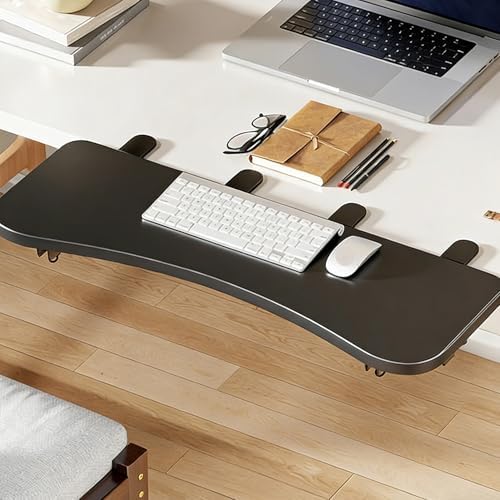 Black,B68*24,Ergonomics Desk Extender Tray, Desktop Extender with 3/4 stand, 30"x9.4" Clamp on Table Mount Arm Wrist Rest Shelf, Small Table Edge Extender Tray, 90° Foldable Computer Arm Rest for Desk