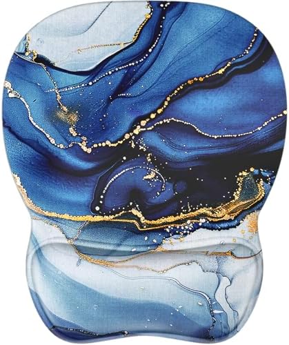 MROCO Ergonomic Mouse Pad with Gel Wrist Rest, 9.4 x 8.1 in, Blue Marble