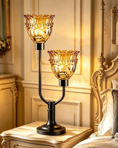 Lightdot Mid Century Modern Table Lamp Dimmable Vintage Black Glass Lamp