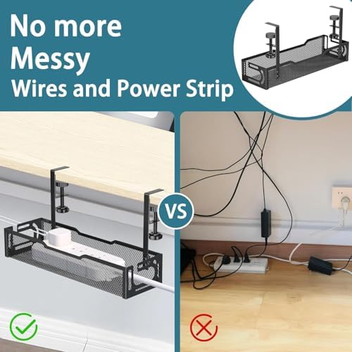 Under Desk Cable Management Tray, No Drill Mesh Cable Tray Cord Organizer