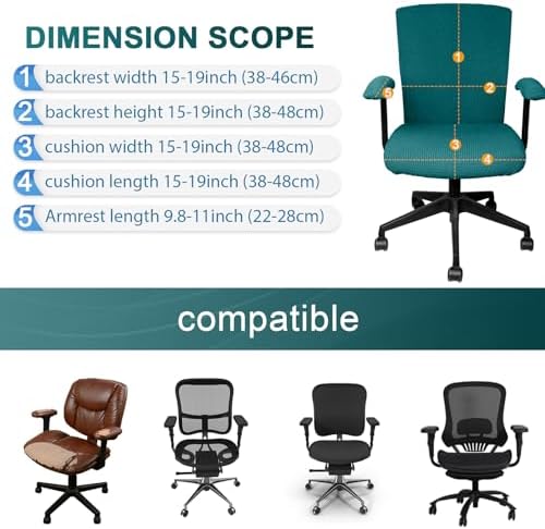 Tallew Office Chair Covers Set Computer Universal Protective Stretchable Chair Seat Covers Desk Armrest Slipcovers Pads Office Cushion Backrest for Rotating(Lake Blue)