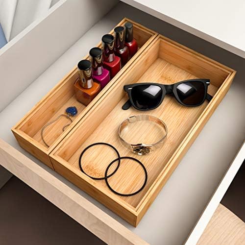 Stackable Utensil Drawer Organizer, Bamboo Kitchen Flatware Holder 12"x 3"