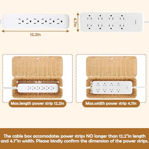 Cable Management Box, Handmade Rattan Cable Organizer Cord Basket