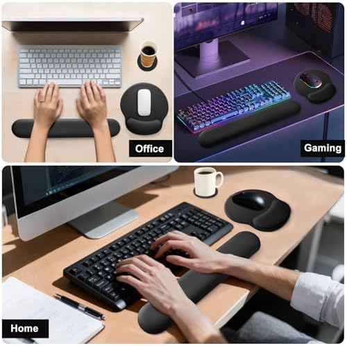 Keyboard Wrist Rest Mouse Pad with Wrist Support, Gaming Mousepad with Non-Slip Base, Ergonomic Mouse Wrist Arm Cushion Support for Home Office Laptop Computer, Easy Typing for Pain Relief, Black