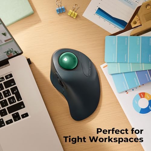 Wireless Ergonomic Trackball Mouse, Large Hands, 44mm Index Finger Control