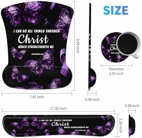 3-in-1 Ergonomic Memory Foam Keyboard Wrist Rest Pad Set, Purple Butterfly