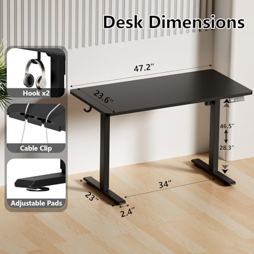 Electric Standing Desk, 47.2" Adjustable Desk with 3 Memory Height