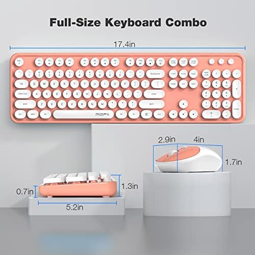 MOFII Wireless Keyboard and Mouse Combo, Computer Full Size 2.4G Plug and Play Wireless Typewriter Retro Round Keyboard and Mouse Set for Windows, Computer, Desktop, PC, Notebook - (Light Orange)