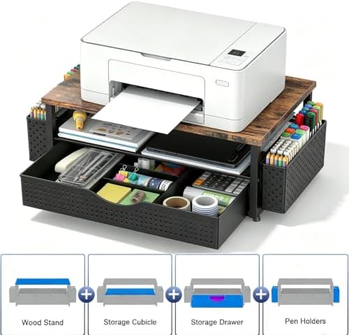 Spacrea Desk Organizers and Accessories, Printer Stand with Storage, Wood