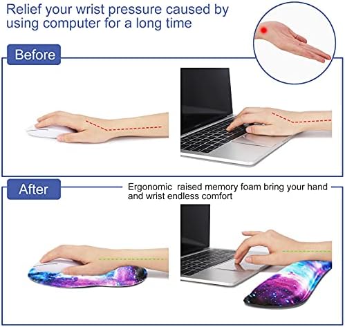 Mouse Pad Keyboard Wrist Rest, Gel Non Slip Rubber Wrist Support Rest Mouse Pad for Home Office, Computer, Laptop, Typist, Gamer, Soft Cushion Mousepad with Memory Foam Ergonomic Nebula Galaxy
