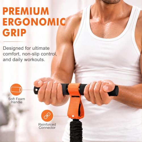 Pedal Resistance Band with Handle, Upgraded Durable Thickened Latex Tubes and Soft Foam Fabric Foot Pedal, Sit Up Exercise Equipment for Abdomen, Waist, Arm, Core/ABS, Leg, Physical Therapy