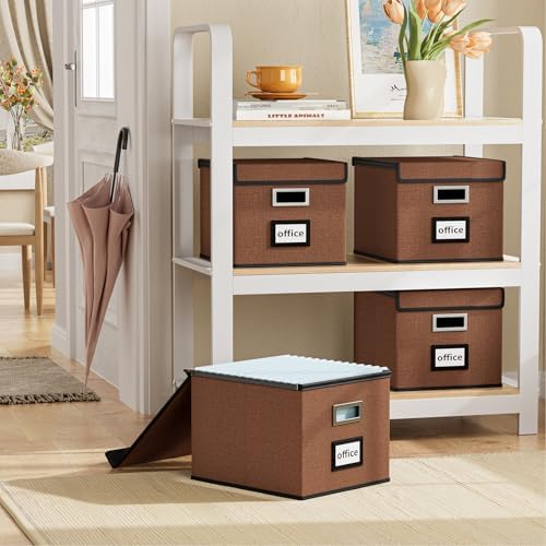 Upgrade Portable File Organizer Box with Lid,Large Linen Hanging Office Document Storage Box with Lid,Collapsible Filing&Storage Box for Office/Decor/Home-14.9x12.7x10.8in,1pk-without folders