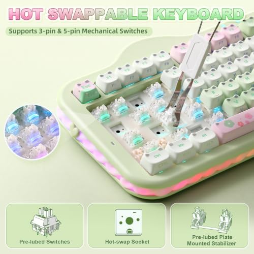 YUNZII C98 Cute Wireless Mechanical Keyboard(Green Mao, Milk Switch)