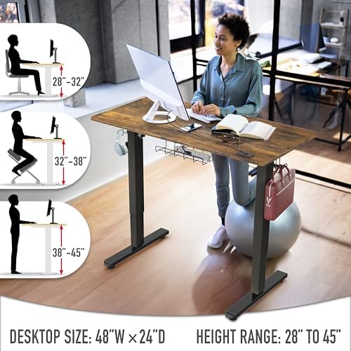 SHW 48-Inch Electric Height Adjustable Standing Desk w/Drawer, Rustic Brown