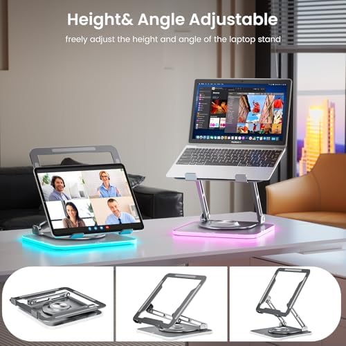 360°Rotating Laptop Stand with RGB Lights, Fits 10-16"Laptops MacBooks