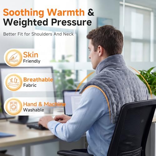 Weighted Heating Pad for Neck and Shoulders Back, Plug-in Heated Shoulder Wrap with 12V 2A Power Cord, No Battery Large Neck Heating Pad, 3 Heat Settings & Auto Shut Off, Ideal Gift for Mom and Dad