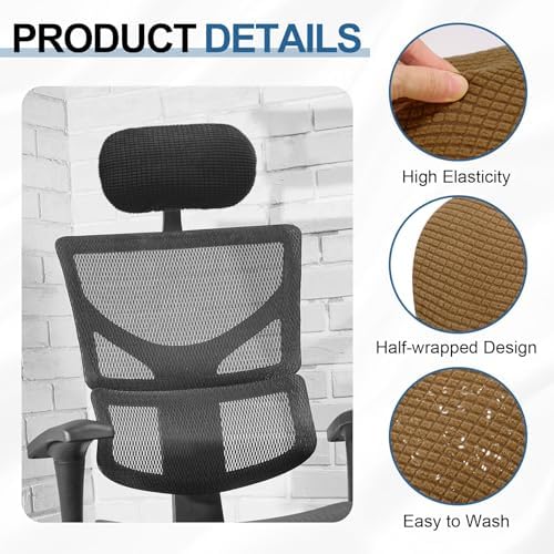 uxcell Office Chair Pillow Cover, Office Chair Headrest Attachment Removable Headrest Protector for Home Desk Computer Chairs, Brown