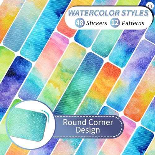 48 Pieces Anxiety Sensory Stickers with Storage Box - Sensory Strips 2 Textured Surface Adhesives Fidget Strips for Office & Classroom Desk Relieve Adult & Teen Stress (Watercolor Style)