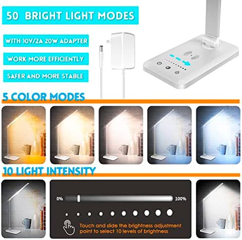 LED Desk Lamp with Wireless Charger, USB Charging Port, Eye Care