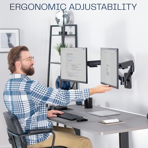 VIVO Height Adjustable Mechanical Extended Arm Dual Monitor Wall Mount Full Motion Articulating, Fits 2 Screens 17 to 32 inches, Black, MOUNT-V002G