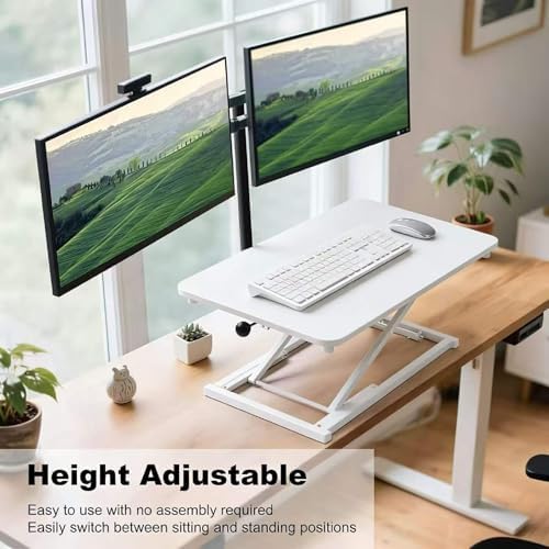 Adjustable Height Standing Desk Converter Keyboard Riser 23.6 Inch White