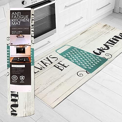 J&V TEXTILES Kitchen Mat Cushioned Anti Fatigue Floor Mat,19.6"x55", Thick Non Slip Waterproof Kitchen Rugs and Mats, Standing Mat for Kitchen,Floor,Home,Office,Desk,Sink,Laundry (Always Be Grateful)