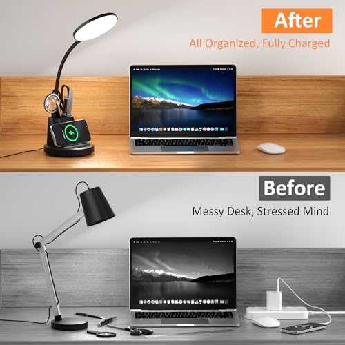 LED Desk Lamp with Wireless Charger for Home Office, Black