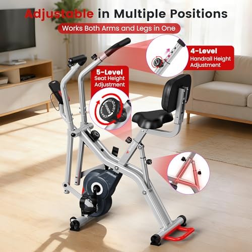 Foldable Exercise Bike, 8-Level Magnetic Stationary Bike for Home Gym